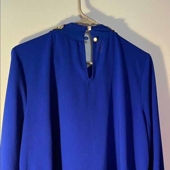 Blue Women's Top with Embellished Collar - Picture 7 of 8